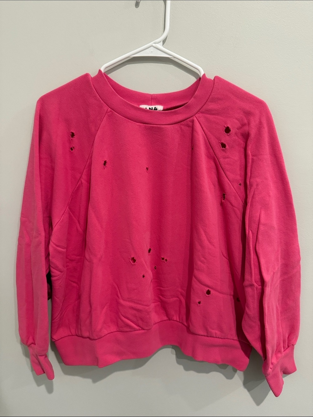 LNA Hot Pink Distressed Crewneck Sweatshirt
